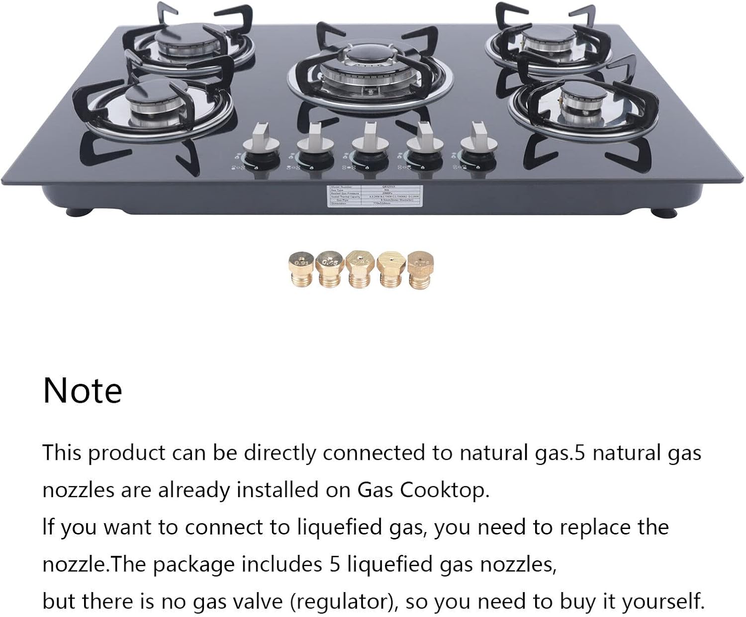 Fornello a gas da incasso a 5 fiamme, piano cottura a gas da 30, per casa, camper, in acciaio inox, fornello a gas per propano e gas naturale Fornello a gas da incasso a 5 fiamme, piano cottura a gas da 30, per casa, camper, in acciaio inox, fornello a gas per propano e gas naturale