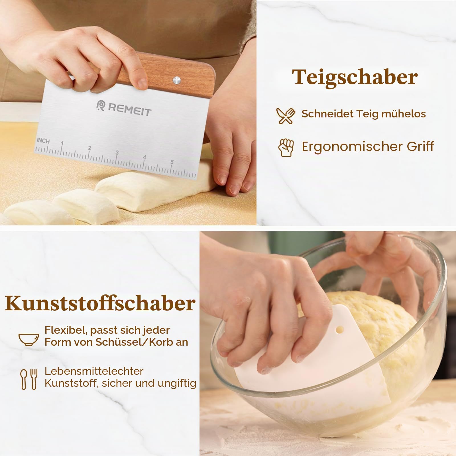 Banneton-Brot-Gärkorb, Sauerteigbrot-Backzubehör, Sauerteig-Starter-Set mit 23 cm runden und 25 cm ovalen Körben, Schlinge, Brotlamelle, Gärdeckel, Teigbesen