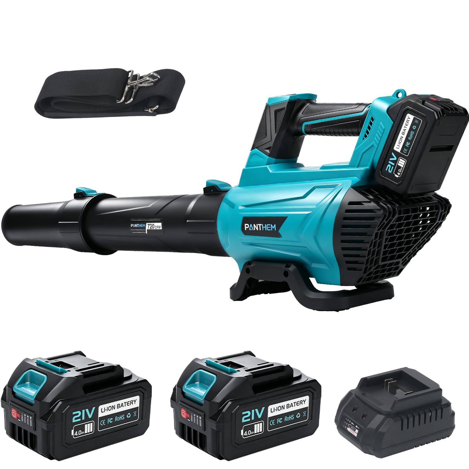 Leaf Blower Cordless with 2X 21V 4.0Ah Batteries and Charger Garden Blower