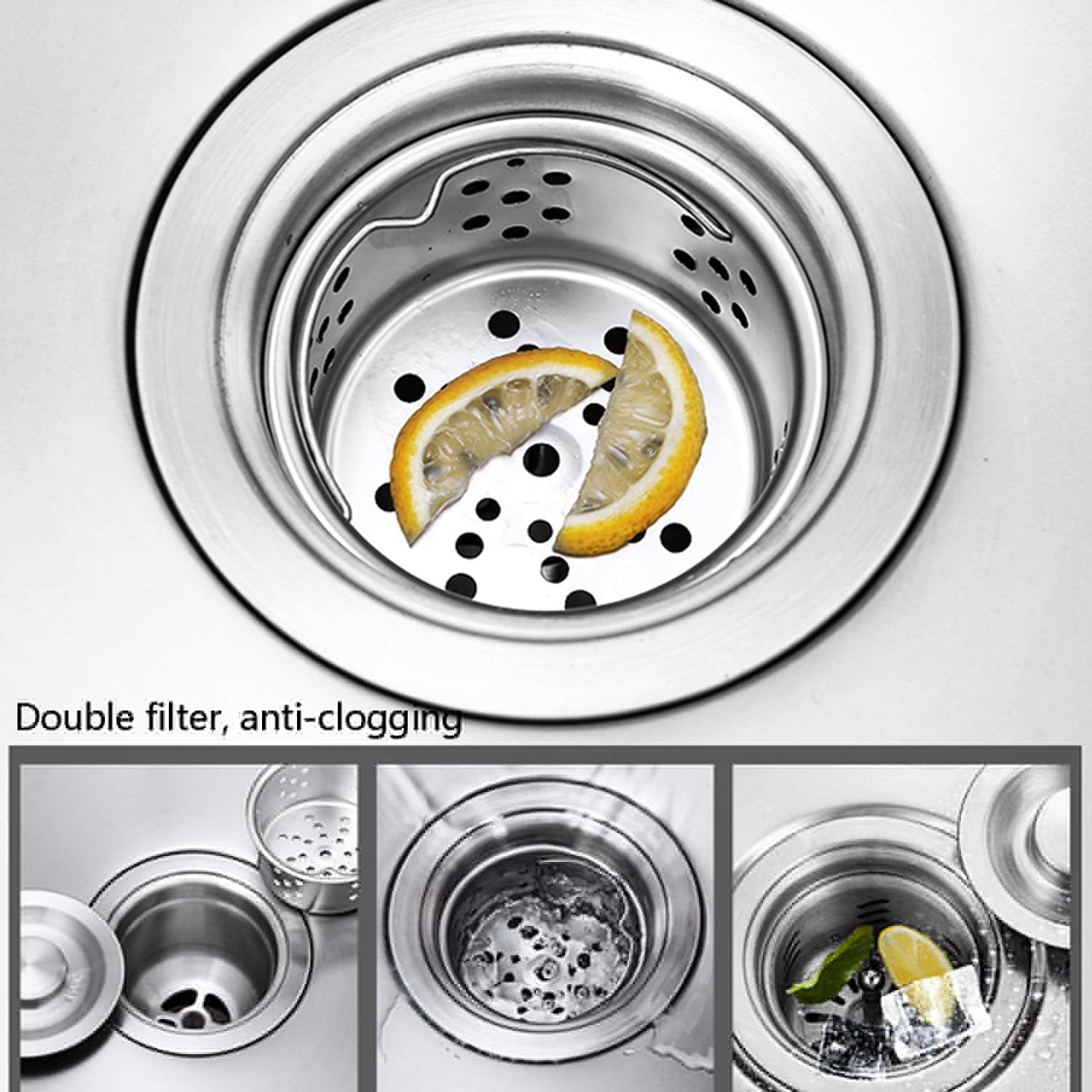 Bottom-Mounted Large Double Bowl Sink, 304 Stainless Steel Knife Holder Trash Can Integrated Sink (B) (A)