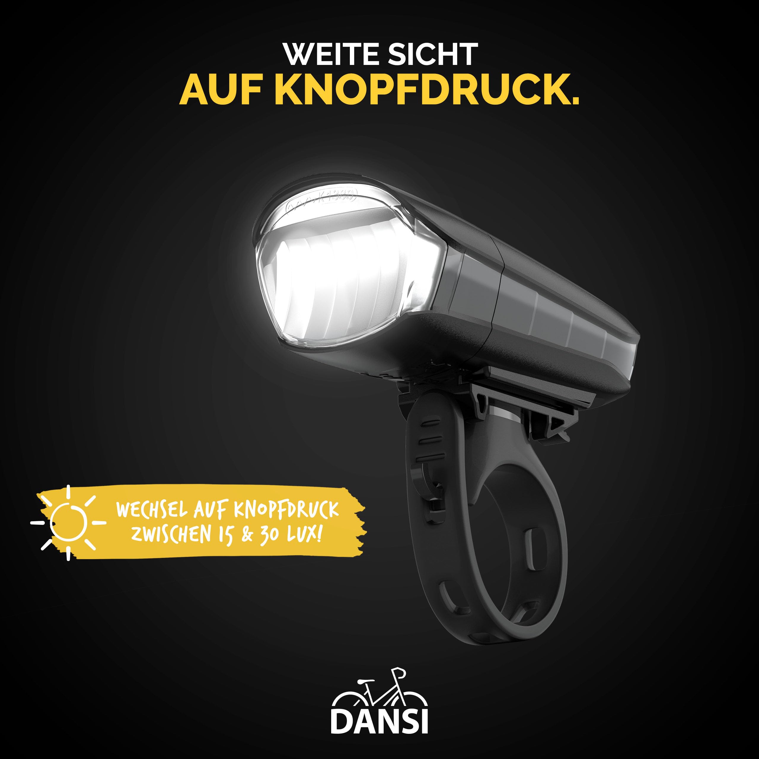 DANSI Set di luci per bicicletta StVZO I LED per bicicletta, luce anteriore chiara