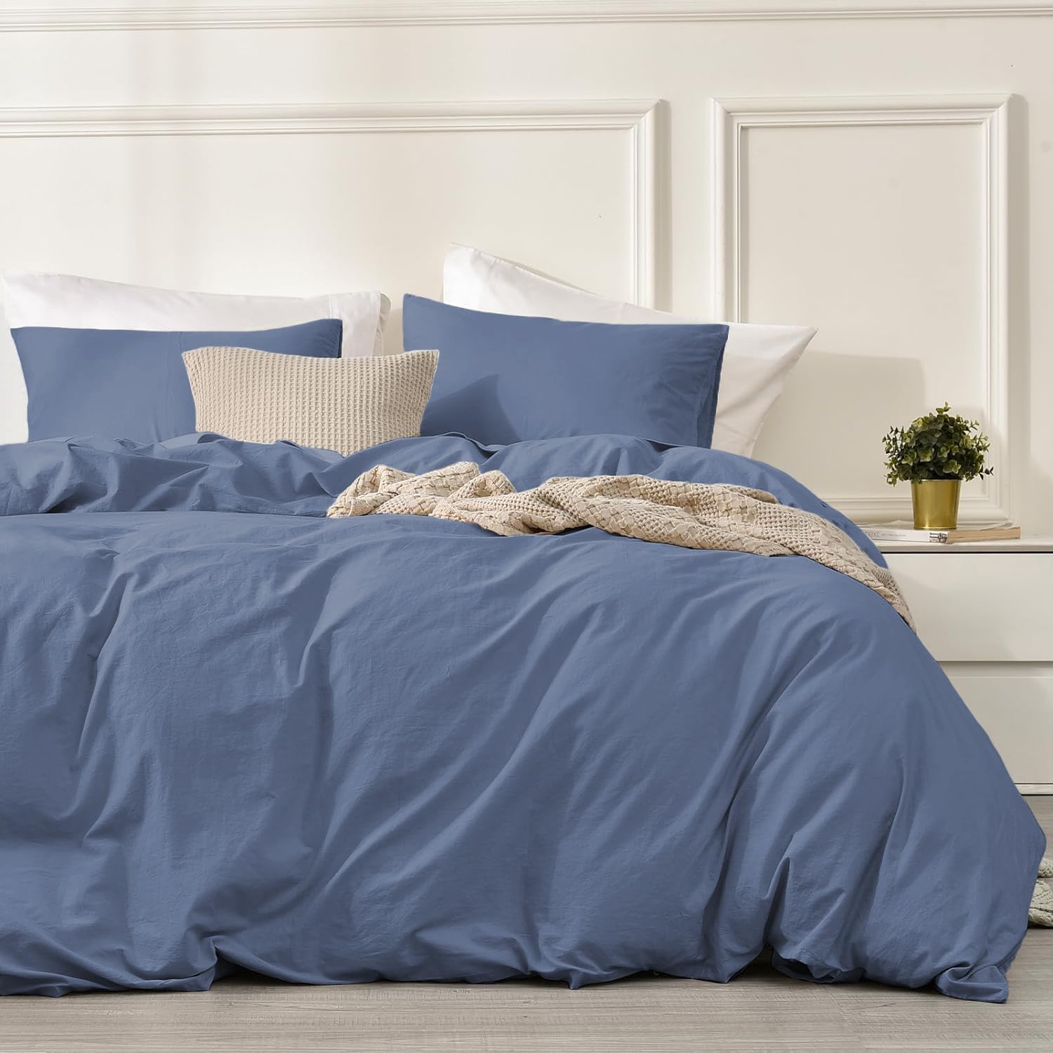 Juego de Funda Nordica Azul Cama 135/150 240x220 100% Algodón Transpirable Suave Moderno Juego de Funda de Edredón y Fundas Almohada (50x75cm)