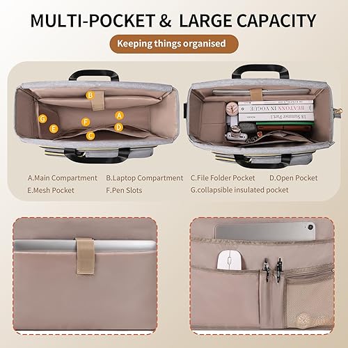 Miniatura 5 de ESTARER Bolsa tote para profesores para mujer, 2 piezas, bolsa de trabajo para computadora portátil de 15.6 pulgadas, bolsa de computadora con