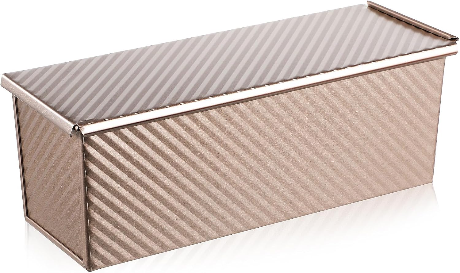 Wave Pattern Non-stick Bread Loaf Pan with Lid, Extended 750g Gold Metal Loaf Tin for Toast and Cake Baking, Sturdy Bakeware for Oven Use and Homemade Bread