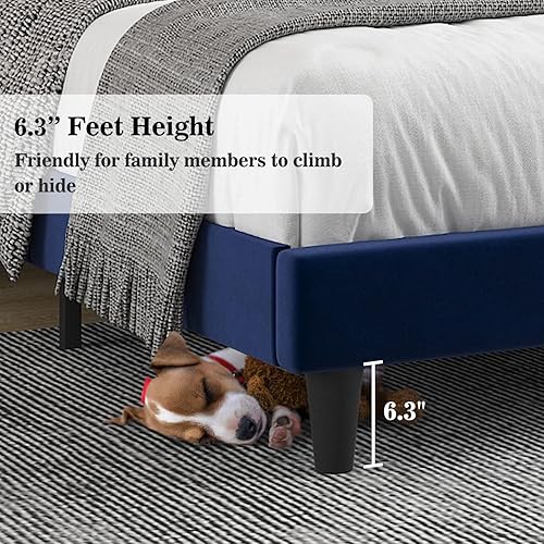 Miniatura 81 de Allewie - Base de cama tapizada en terciopelo, cabecera capitoné de canales verticales, listones de madera reforzados, opción de somier, fácil de