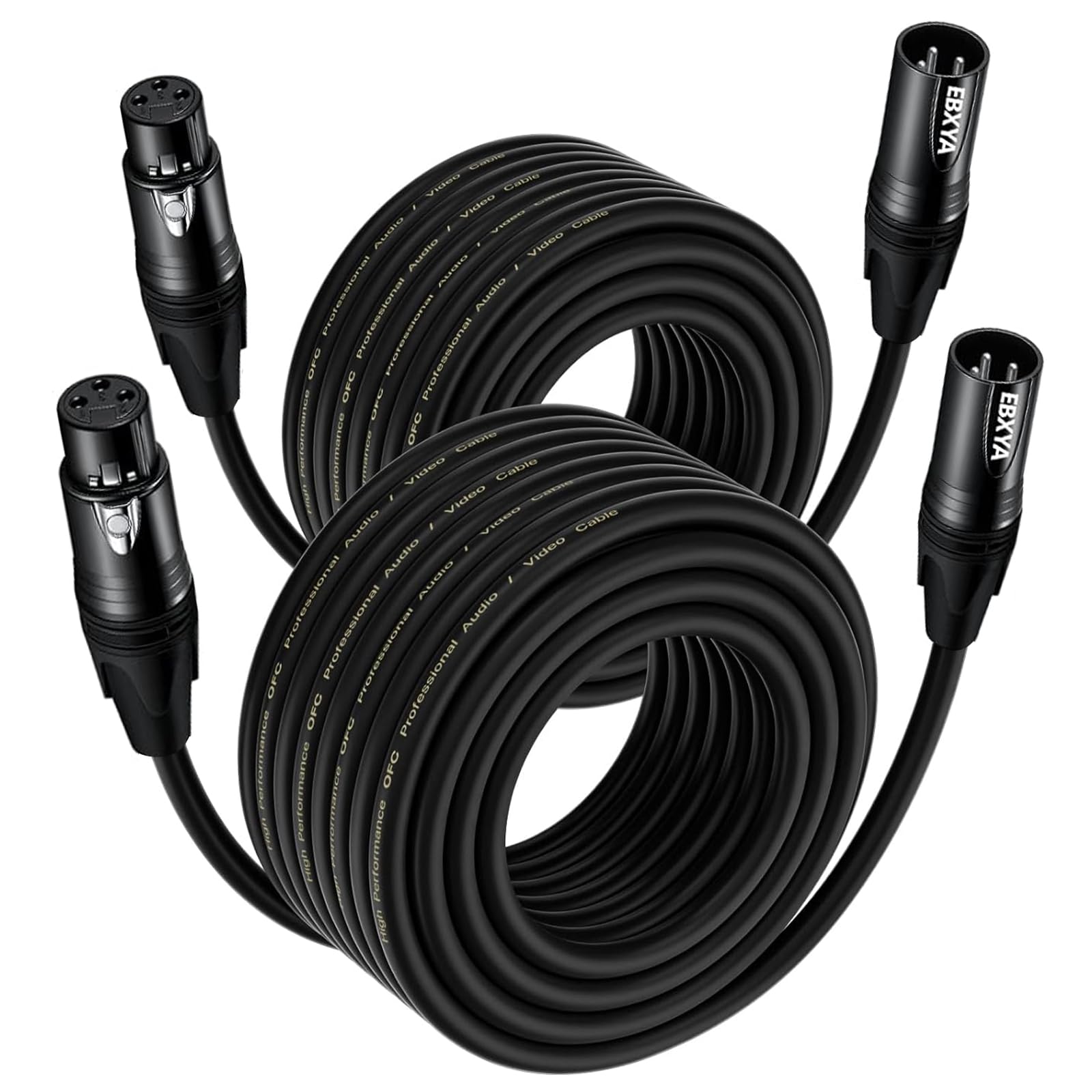 EBXYA XLR-Mikrofonkabel 20m/65,6ft 2er-Pack – 3-polig symmetrisch geschirmtes Audiokabel Schwarz – Für Podcast-Studio, Live-Beschallung, Bühnenlautsprecher (Professionelle Tontechnik)