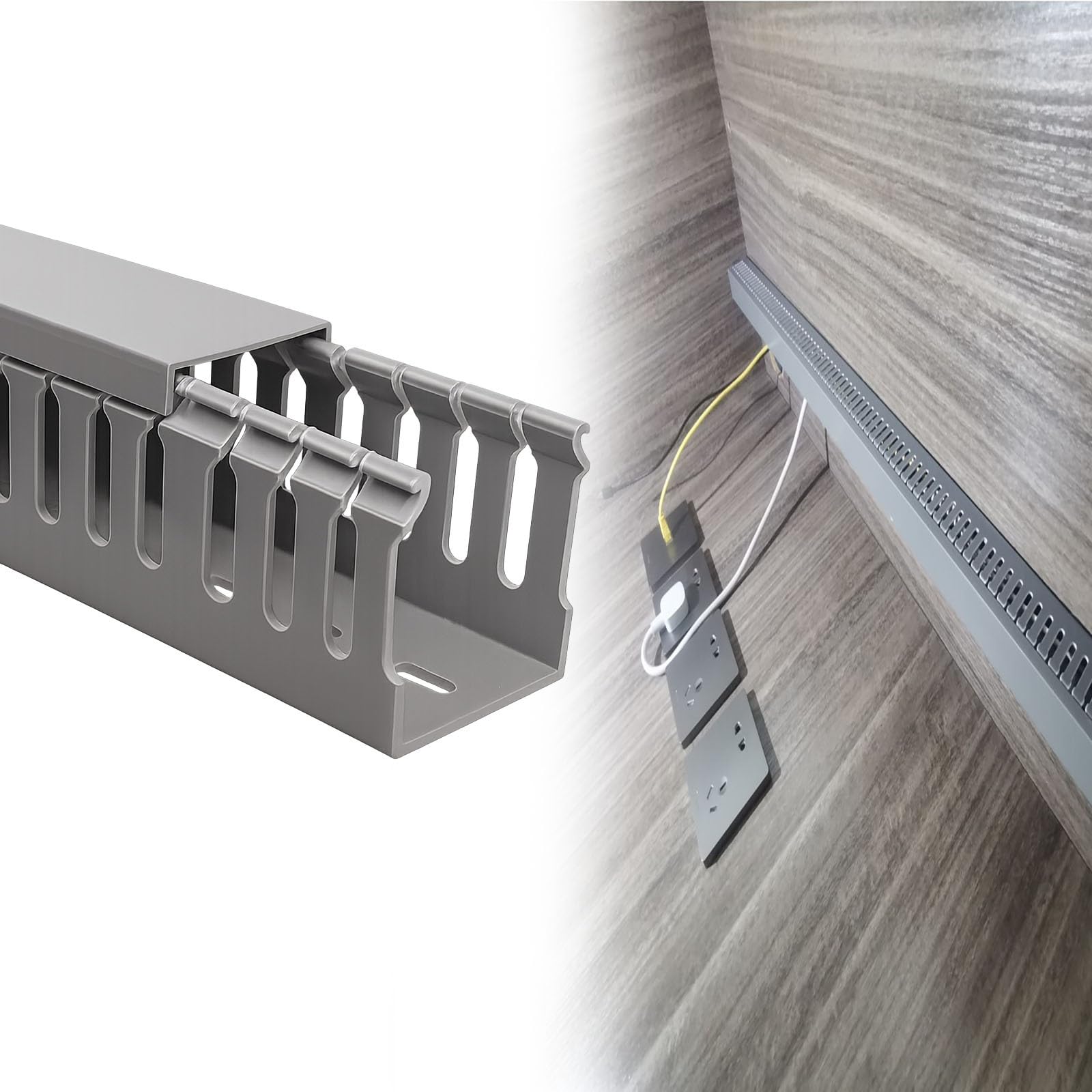 canalina passacavi muro Kit canalina portacavi quadrata in PVC grigio, canalina per cavi HxL 50x50mm con fessura aperta, copertura cavi con fissaggio a vite(10 PCS)
