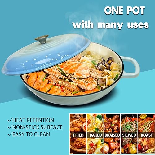 Miniatura 9 de Horno holandés de hierro fundido esmaltado, olla holandesa de 3 cuartos de galón con tapa, horno holandés redondo de hierro fundido con