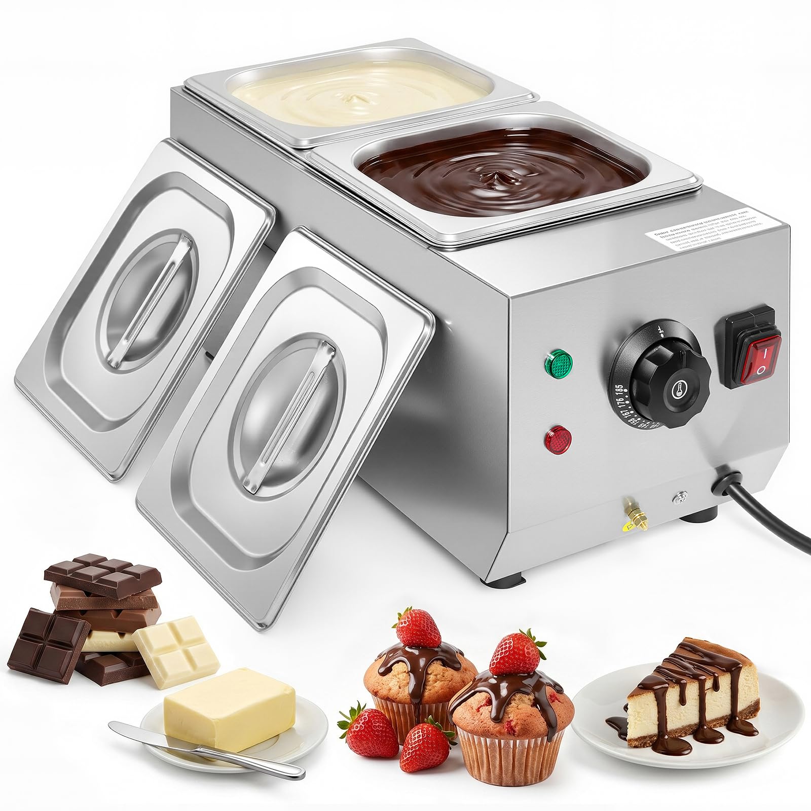 WICHEMI Chocolate Tempering Machine Chocolate Melter Warmer 2 Tanks 9lbs