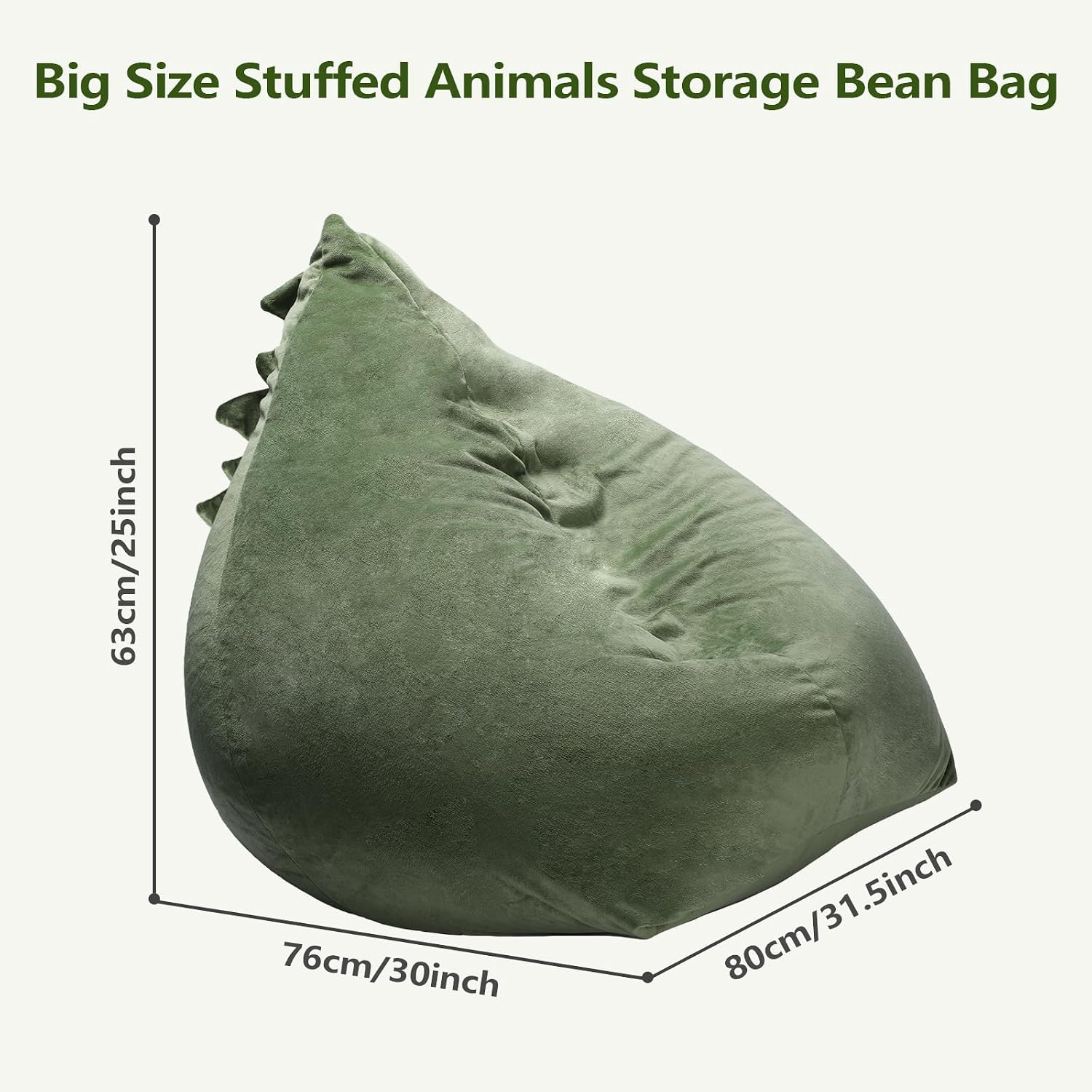 Dinosaur Bean Bag Chair Toy Storage Bags for Kids, Large Size Extra Soft Girls Boys Storage Organizer with Zipper, Beanbag Chairs for Home, 31×30×25 Inch (No Filling,Cover Only)