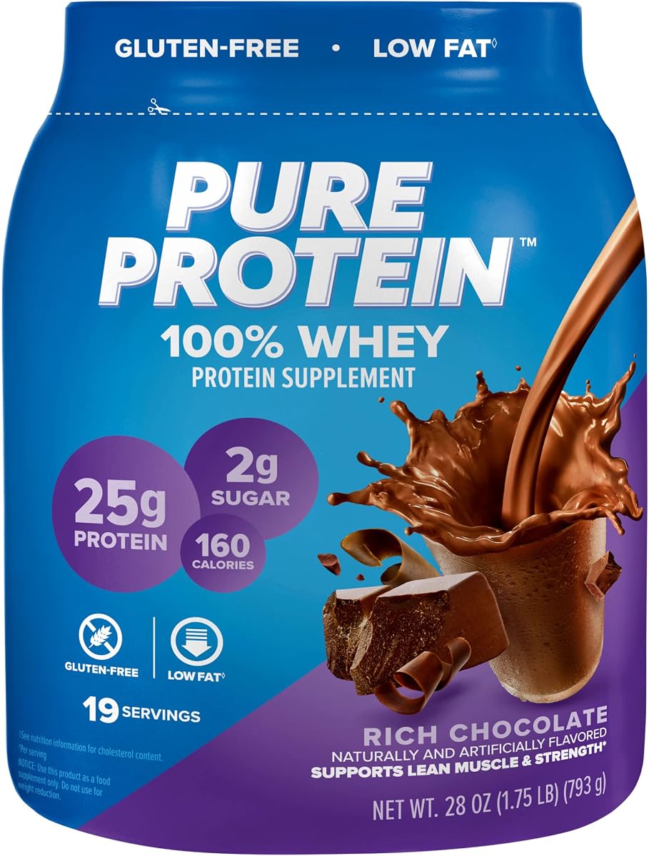 Pure Protein 100 % proteína de suero en polvo, rico chocolate, 25 g de proteína