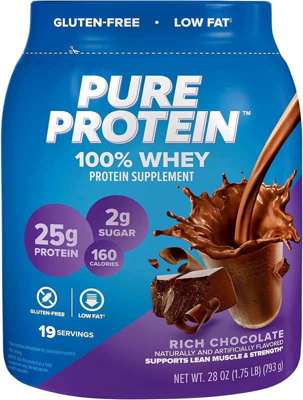 Pure Protein 100 % proteína de suero en polvo, rico chocolate, 25 g de proteína