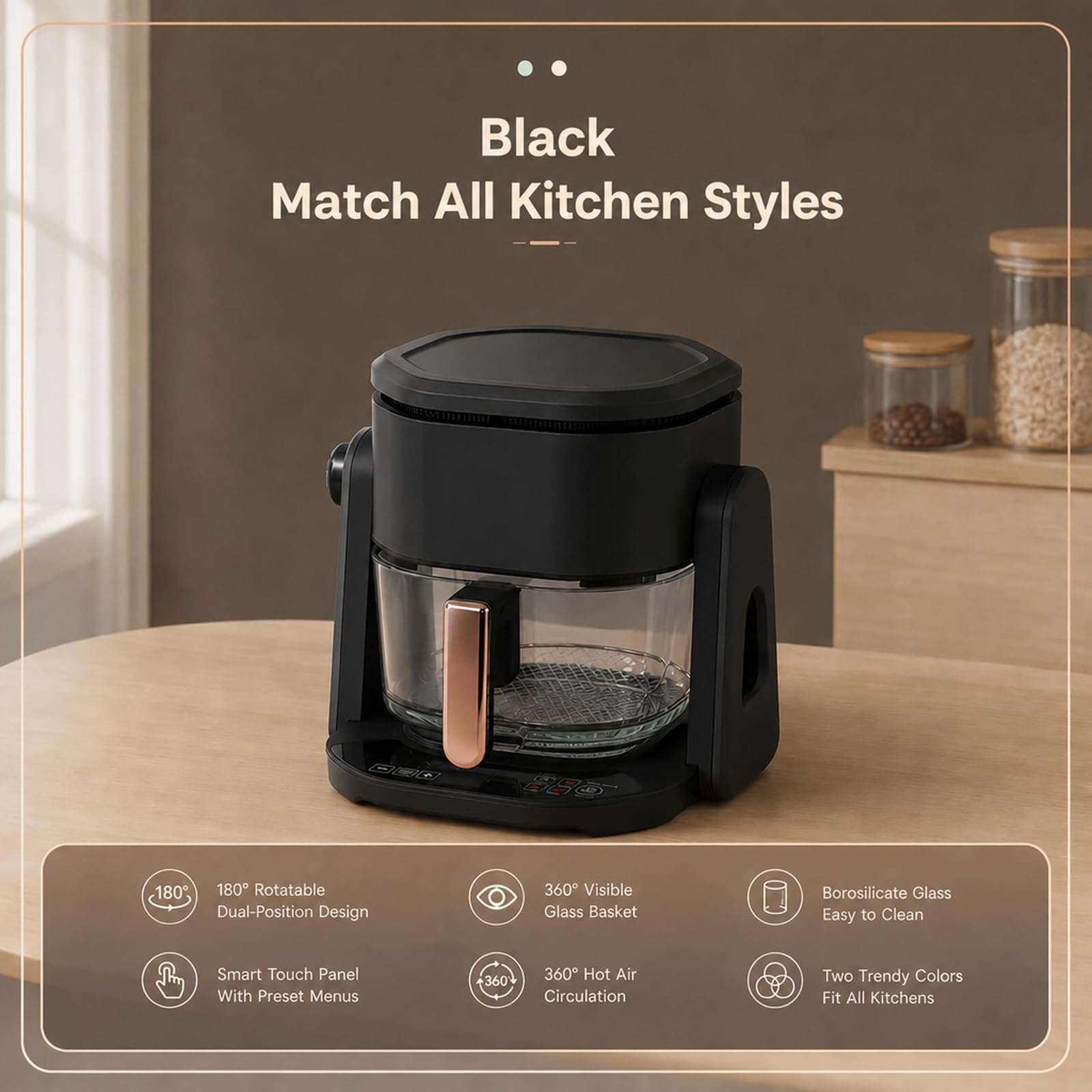 4.5L Klein Heißluftfritteuse Glas Airfryer mit LCD Display Schwarz 1200W