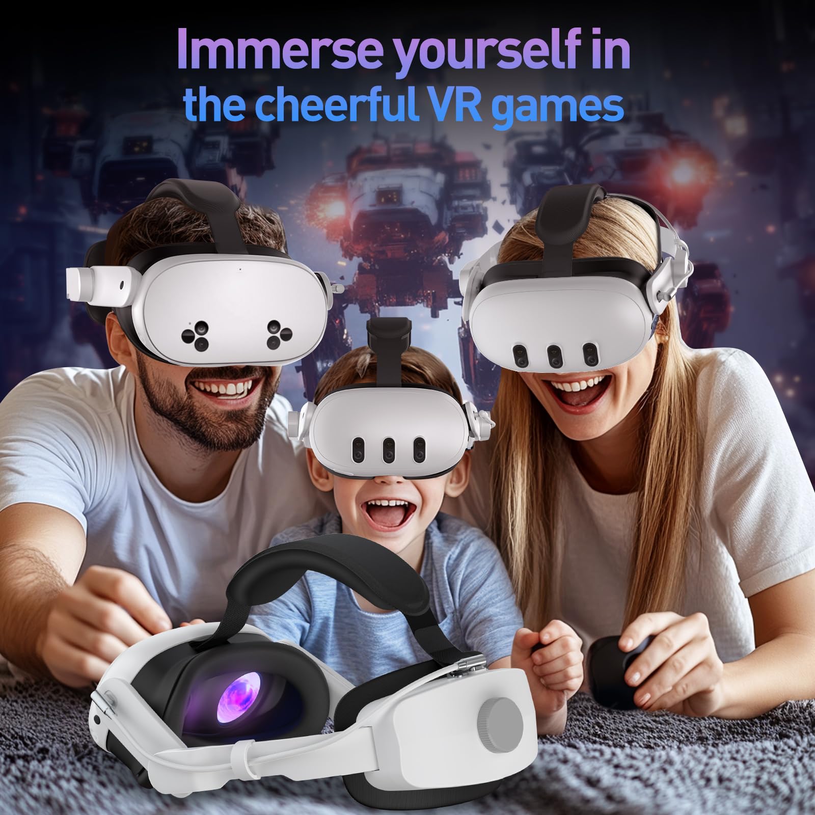 Head Strap with Battery for Meta/Oculus Quest 3, 10000mAh Battery Pack for Extended 4-6 Hrs of Playtime, Fast Charging VR Power, Soft & Skin-Friendly PU Surface Enhanced Support and Balance in VR