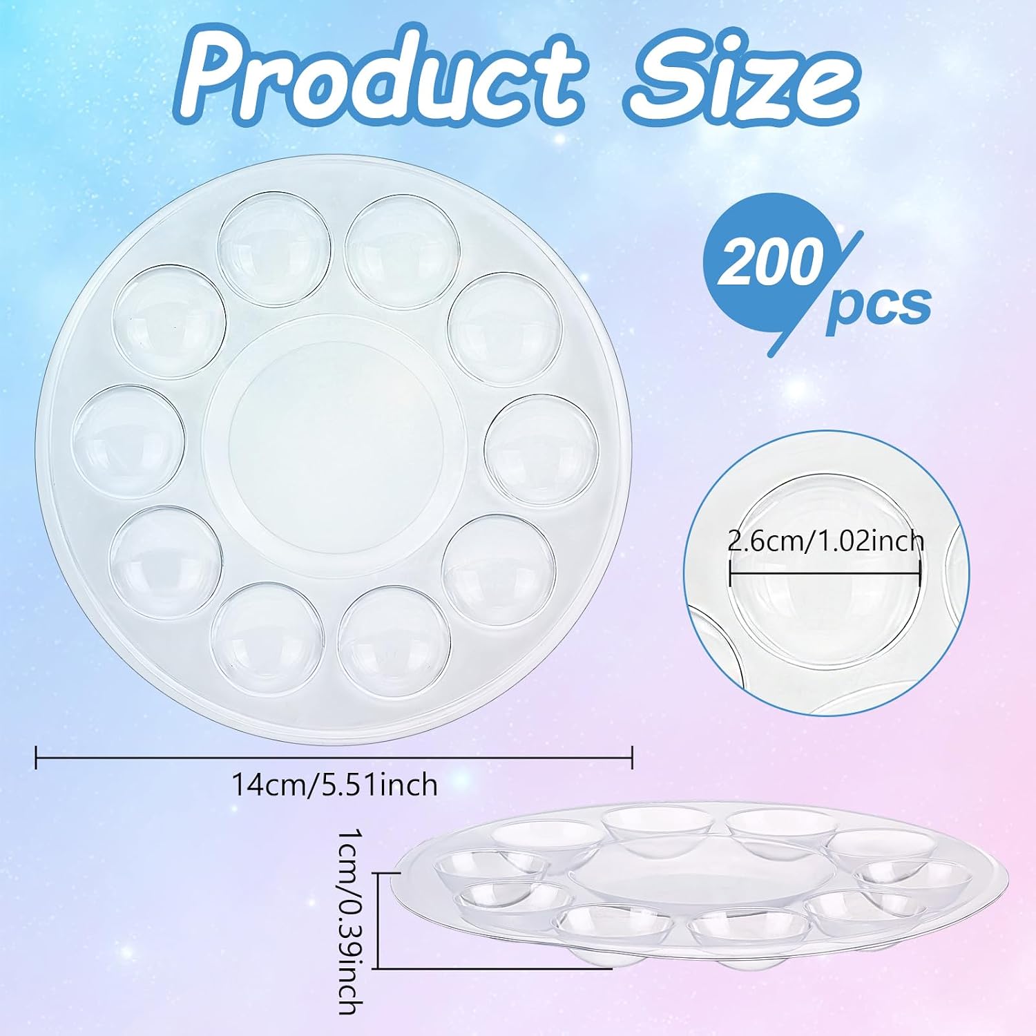 200Pcs Paint Tray Palettes, 5.5Inch Clear Round Plastic Palettes Paint Tray Acrylic Oil Watercolor Craft Supplies for Art Class DIY Craft Painting Party Birthday Party
