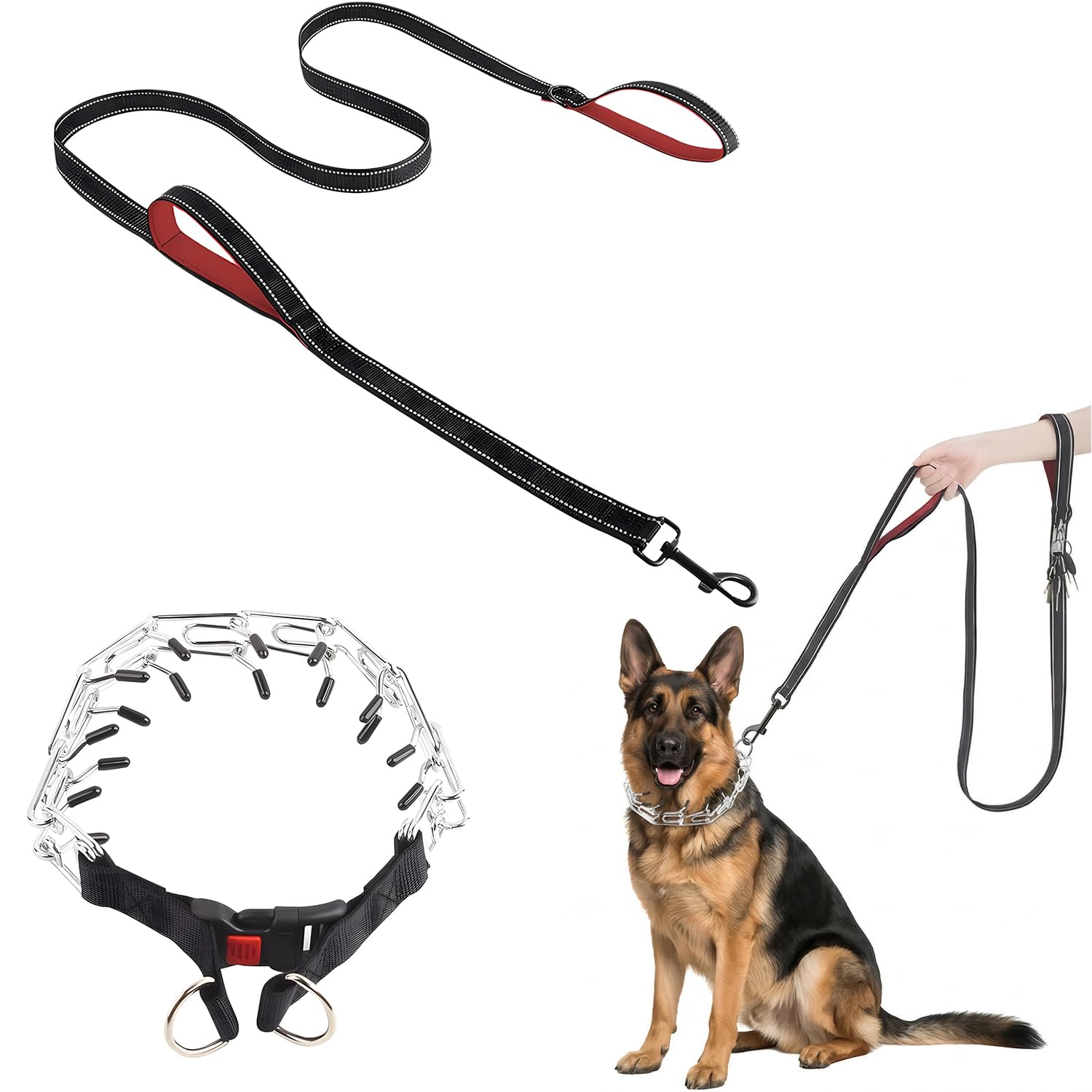 Prong Collars for Dog Training, Adjustable Choke Chain for Dogs, Dog Chain Collar with Lead, Anti Pull Dog Collar for Small Medium Large Pets Outdoor Walking