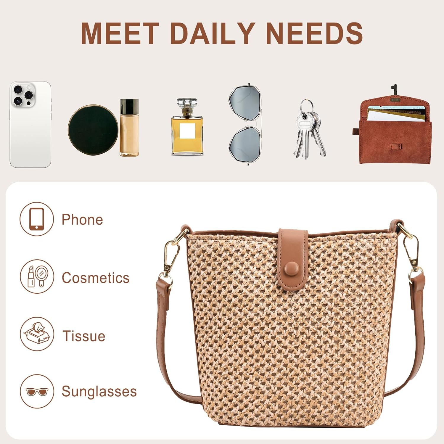 Straw Crossbody Bags Women Summer Woven Bucket Handbag Resort Trendy Shoulder Tote 2025 Beach Purse - Image 6