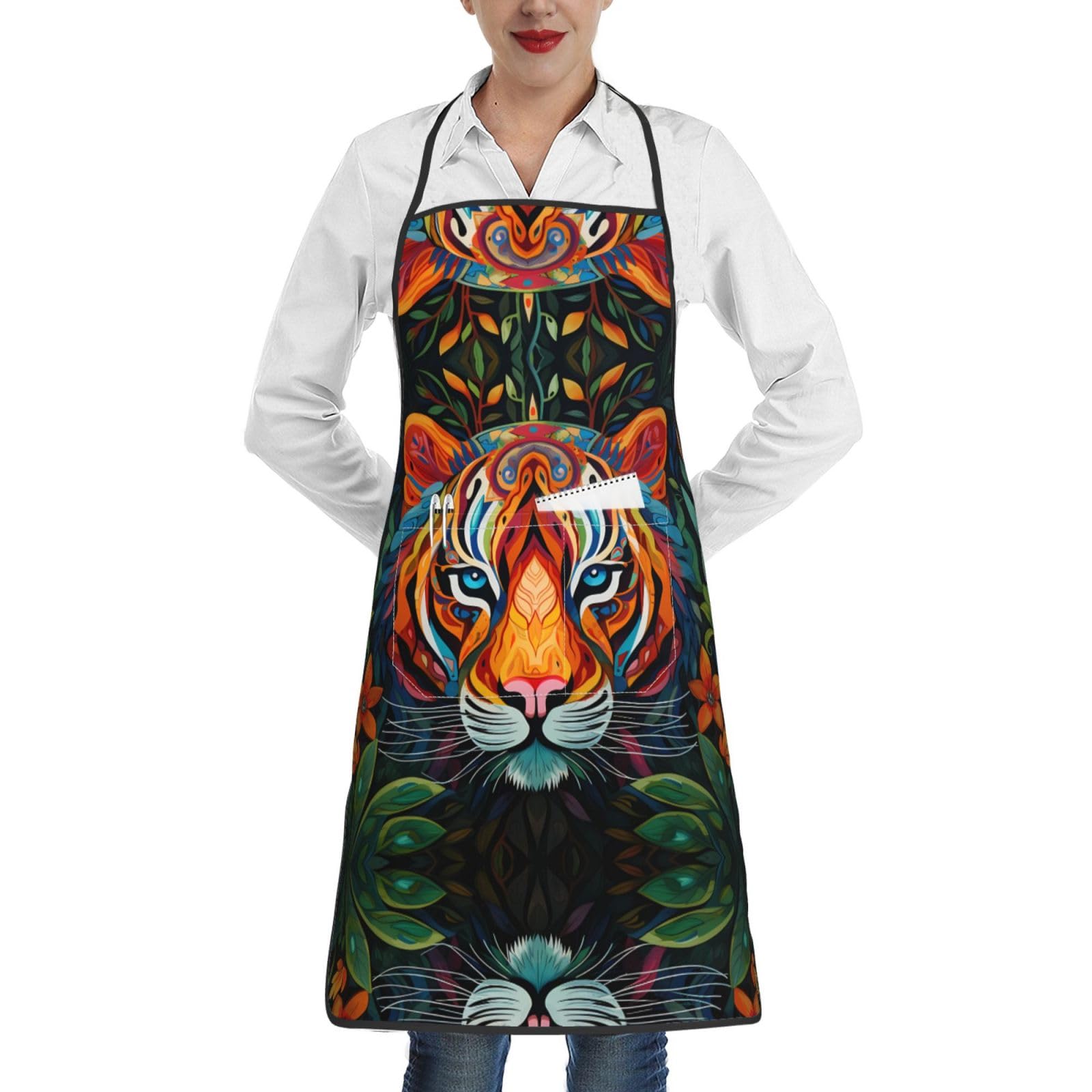 WZYCWB The mighty tiger. A printed kitchen apron with pockets and hem perfect for cooking baking painting and housework