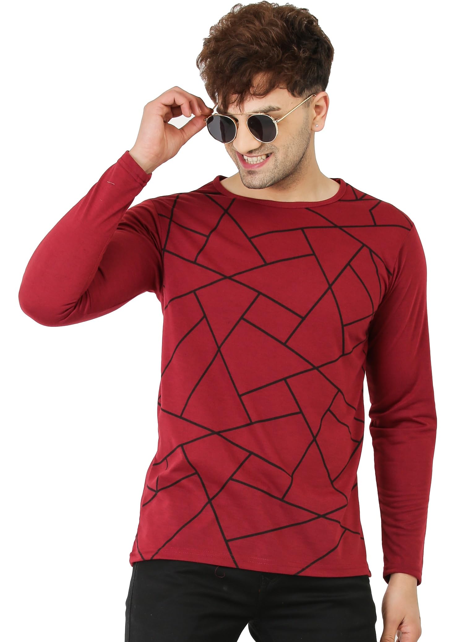 trond Men's Regular Fit Full Sleeve Round Neck T-Shirt (Color : Maron)-picture-53