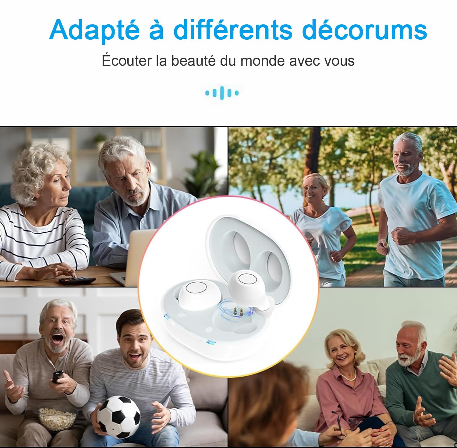 JINGHAO Amplificateur De Son Rechargeable Amplificateur de son auditif Invisible Avec Portable Boîtier De Chargement, lot de 2 (Blanc)