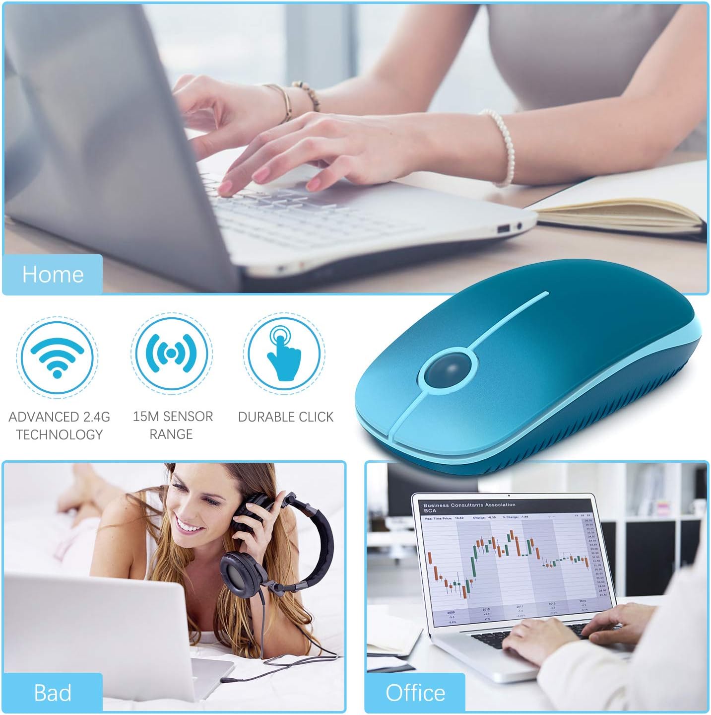 VssoPlor Wireless Mouse, 2.4G Slim Portable Computer Mice with Nano Receiver for Notebook, PC, Laptop, Computer-Gradient Blue+Purple
