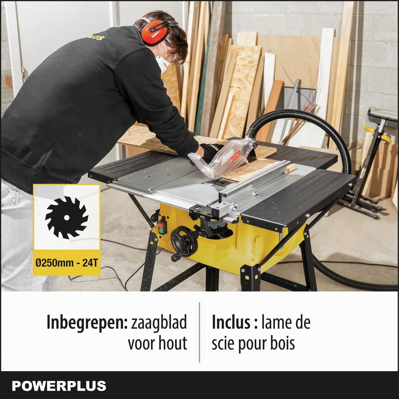 PowerPlus Sierra de mesa POWX07595-2000 W y una hoja de sierra de Ø250 mm