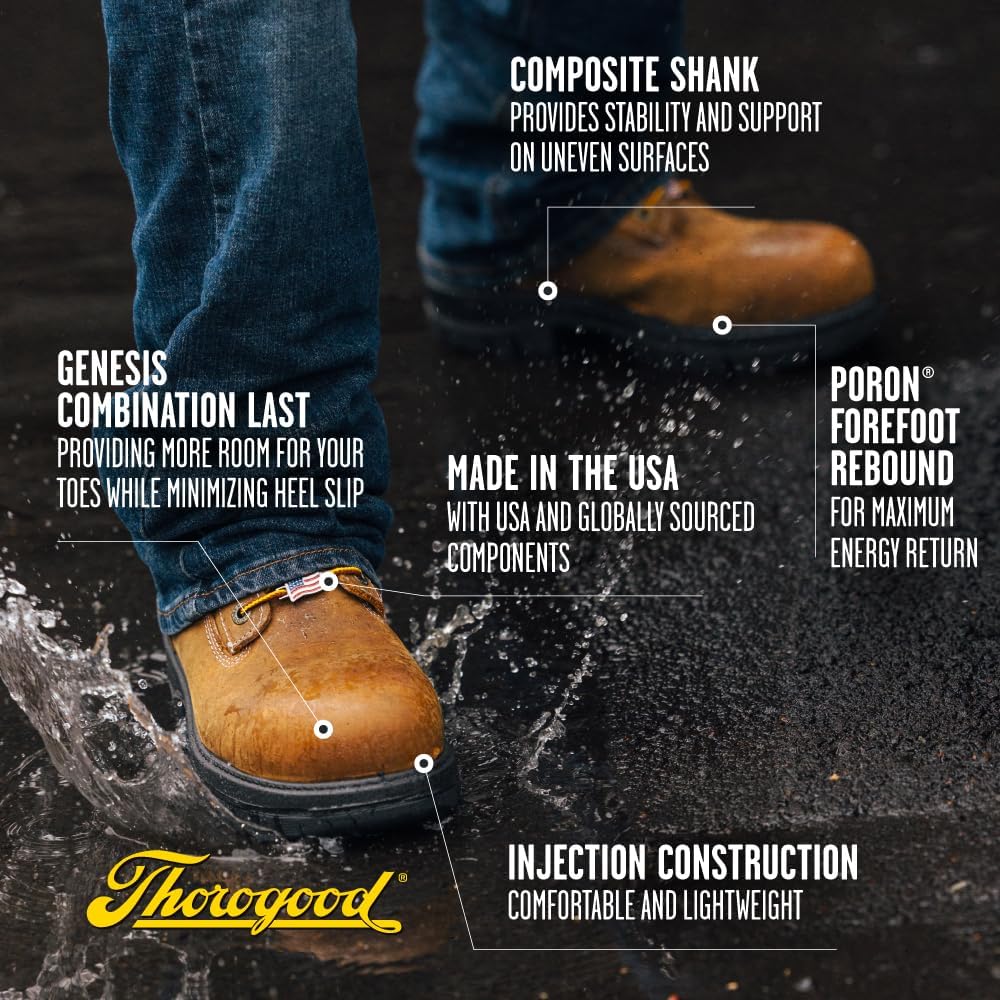 Thorogood 8” Waterproof Work Boots for Men - Insulated & Safety Toe - Genesis Series - Full-Grain Leather with Comfort Insoles & Traction Outsoles - Image 6