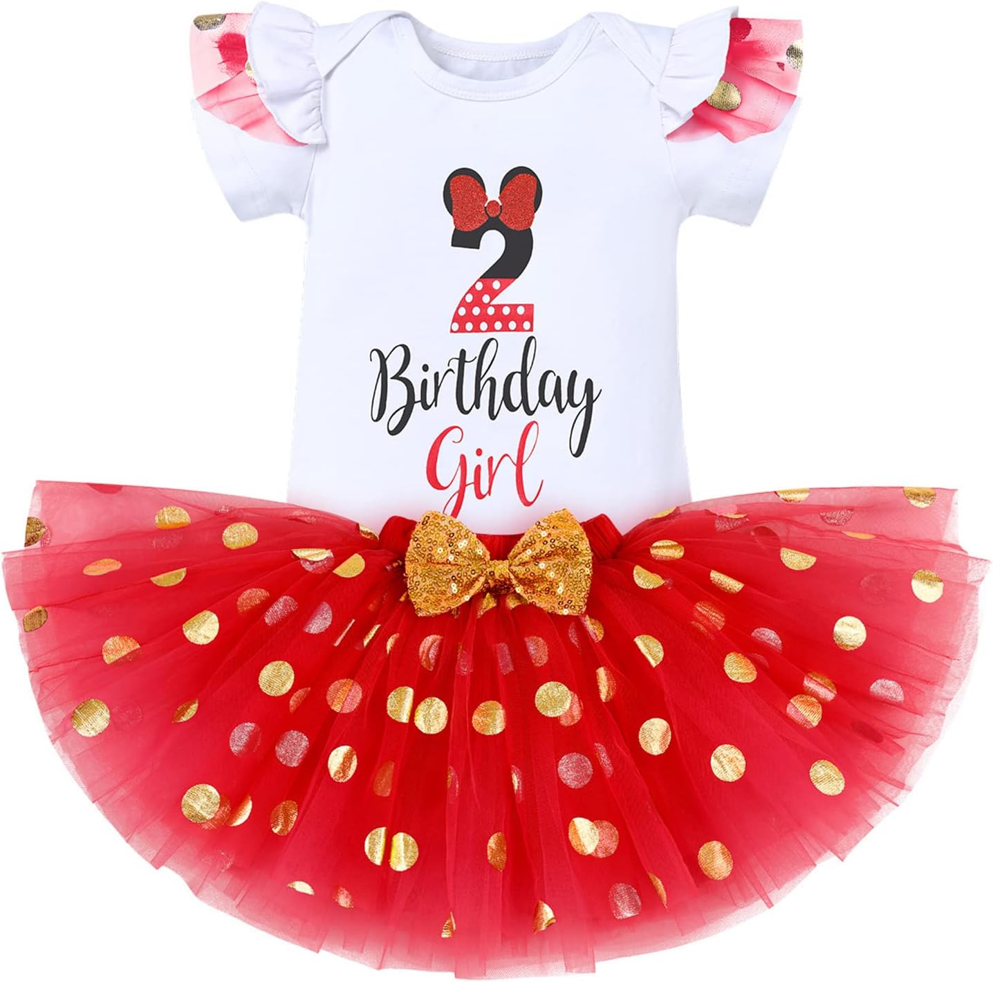 IBTOM CASTLE Cake Smash Half 1st 2nd 3rd Birthday Girl Princess Polka Dots Ruffle Skirt Set ONE Party Costume Headband - Image 3