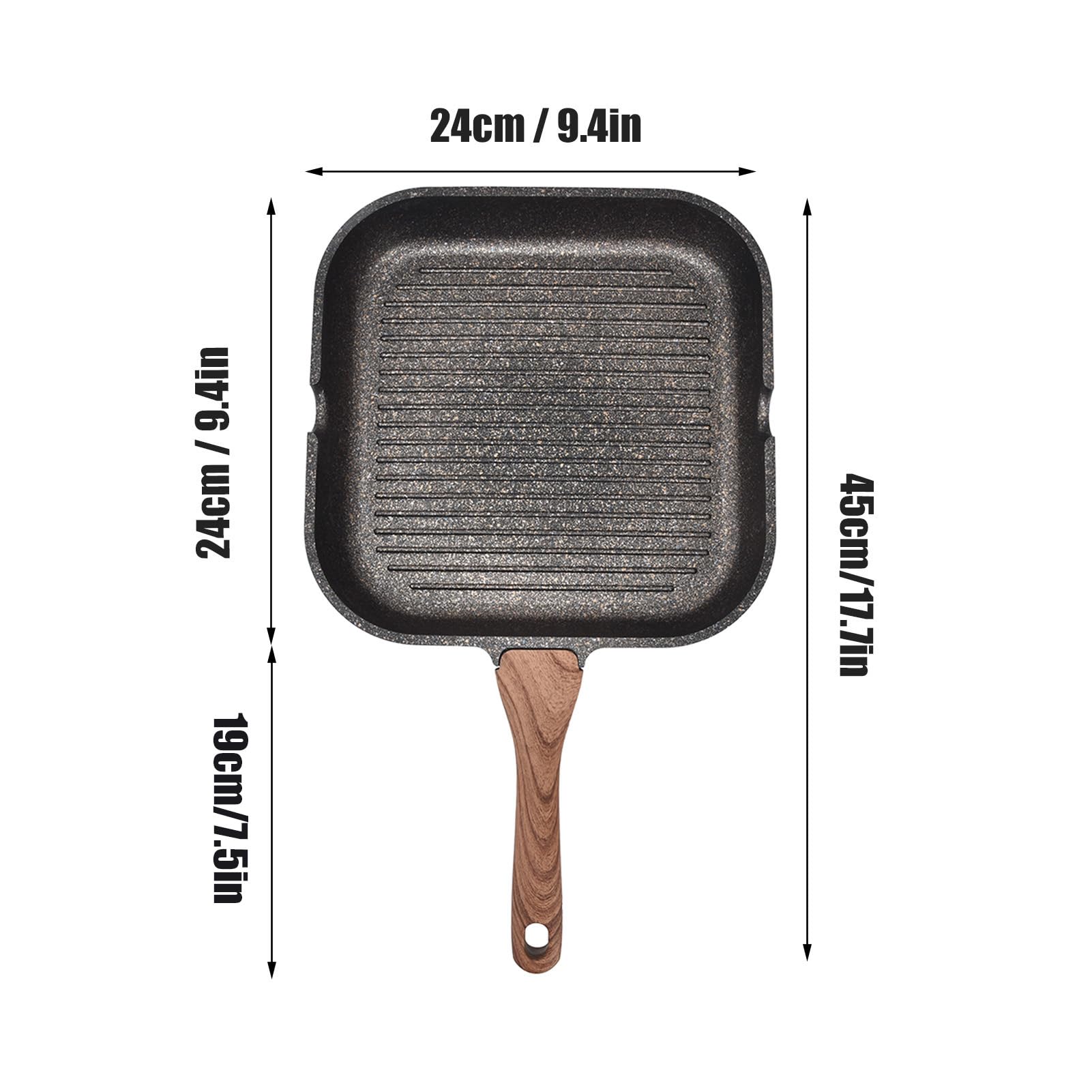 Oumefar Griglia per Piani Cottura Padella Quadrata a Induzione in Alluminio Bistecca Piastra per Friggere Fornello Domestico per Pancetta Cipolla (24 cm)