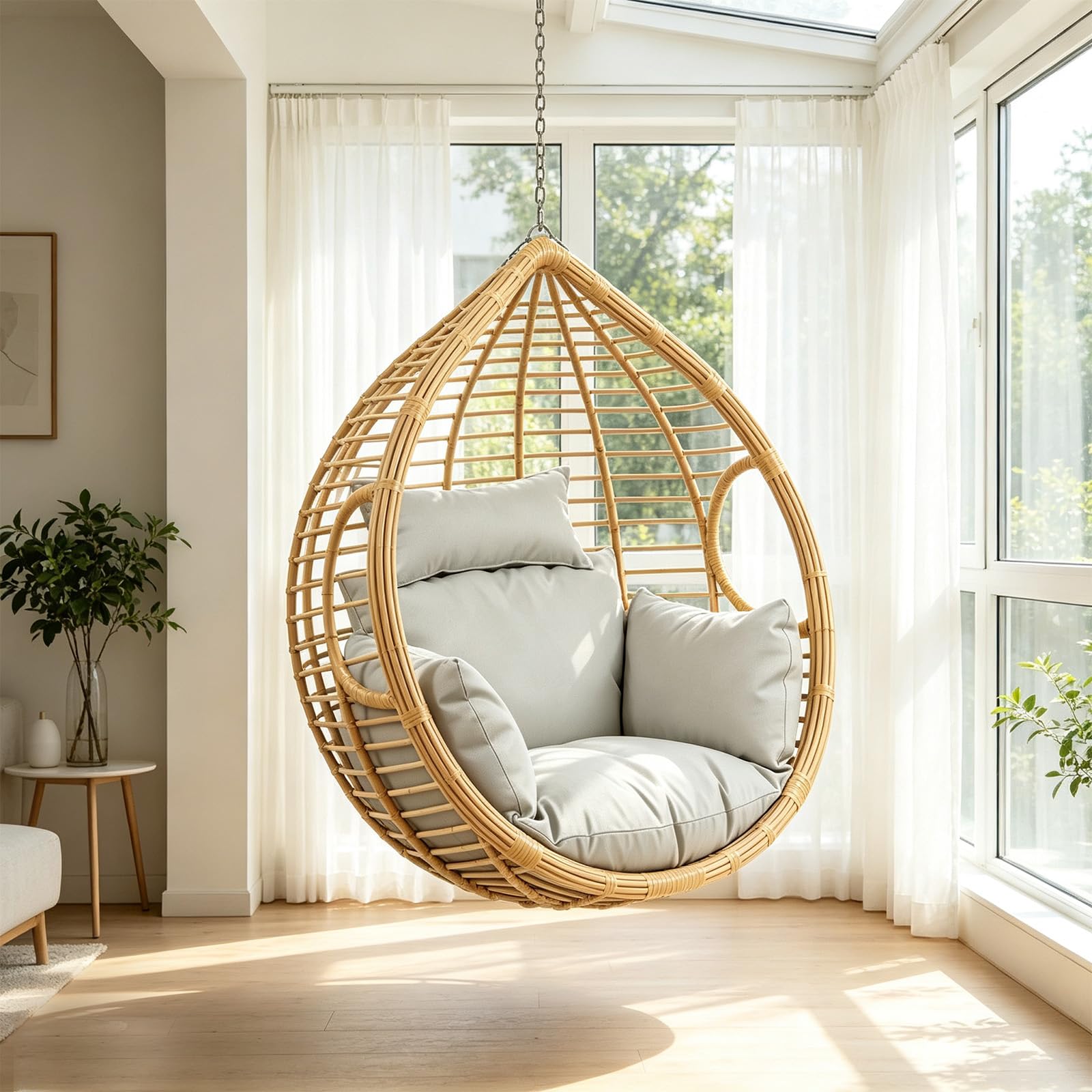 Coussin pour Fauteuil Suspendu en Rotin, Siège Balançoire Moderne, Housse de Coussin de Jardin avec Appui-Tête, Coussin de Siège en Polyester Souple et Imperméable, Coussin de Remplacement pour