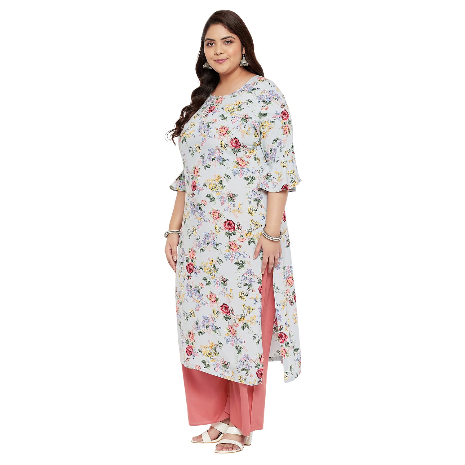 Tissu Plus Size Women's Multicolored Floral Printed Kurta With Palazzo (T-Plus-621_Multicolored_4Xl)