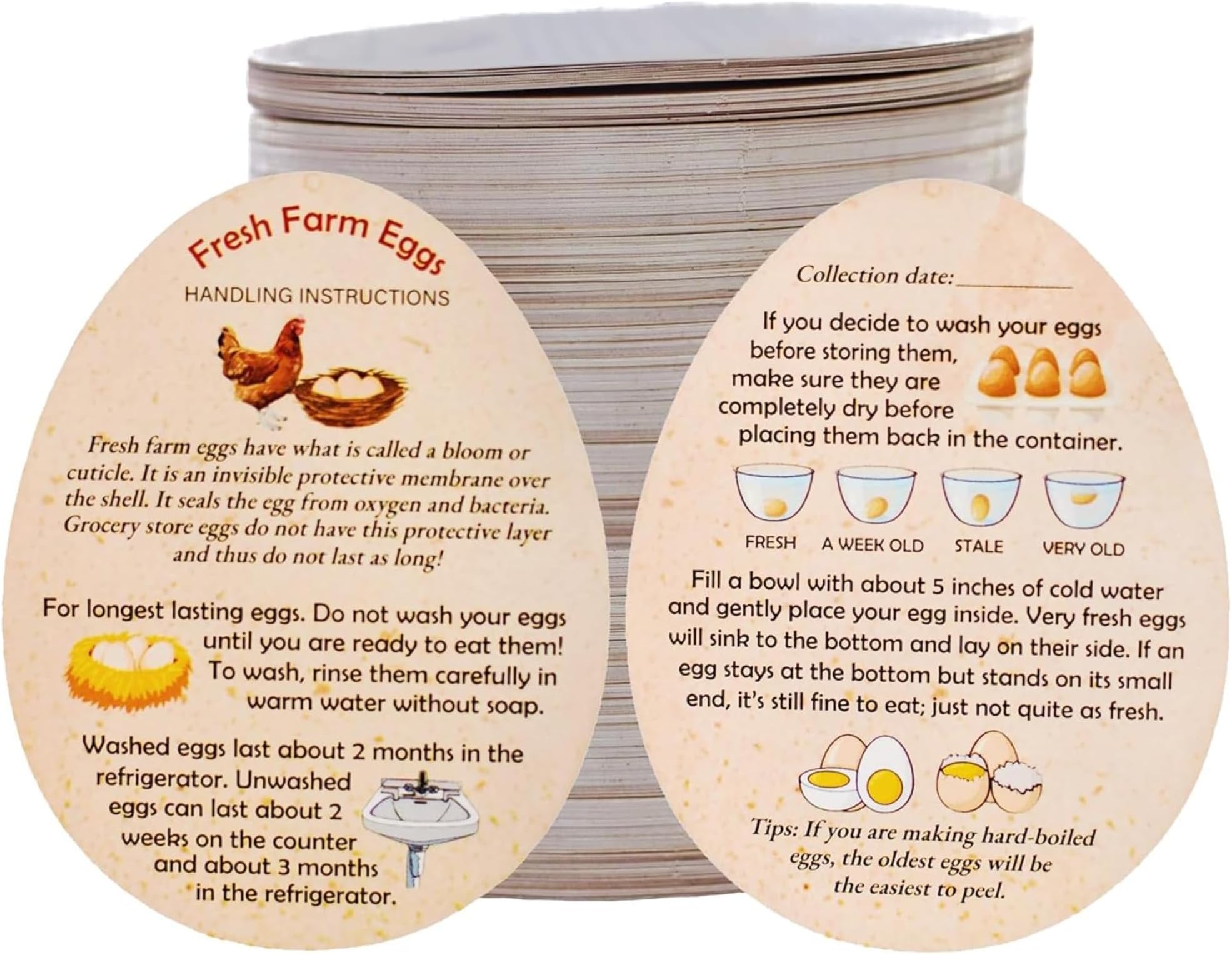 Fresh Farm Egg Handling Instruction Cards - 2.7 X 3.5 Inches - Eggs Shape Style - Egg Stamps for Eggs Care Egg Cartons Cheap Bulk - Egg Stamps for Fresh Eggs for Egg Cartons Reusable (250)
