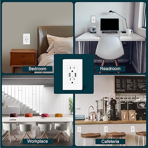 Miniatura 7 de TOPELER Paquete de 2 tomacorrientes de pared USB, toma de corriente con capacidad de carga de 4.8 A, enchufe eléctrico resistente a manipulaciones