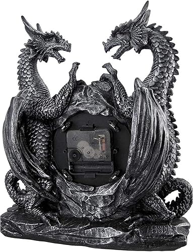 Miniatura 3 de DWK Reloj de estantería gótica de doble dragón reloj de escritorio y estante decoración del hogar diseño de dragón de fuego figuras decorativas de