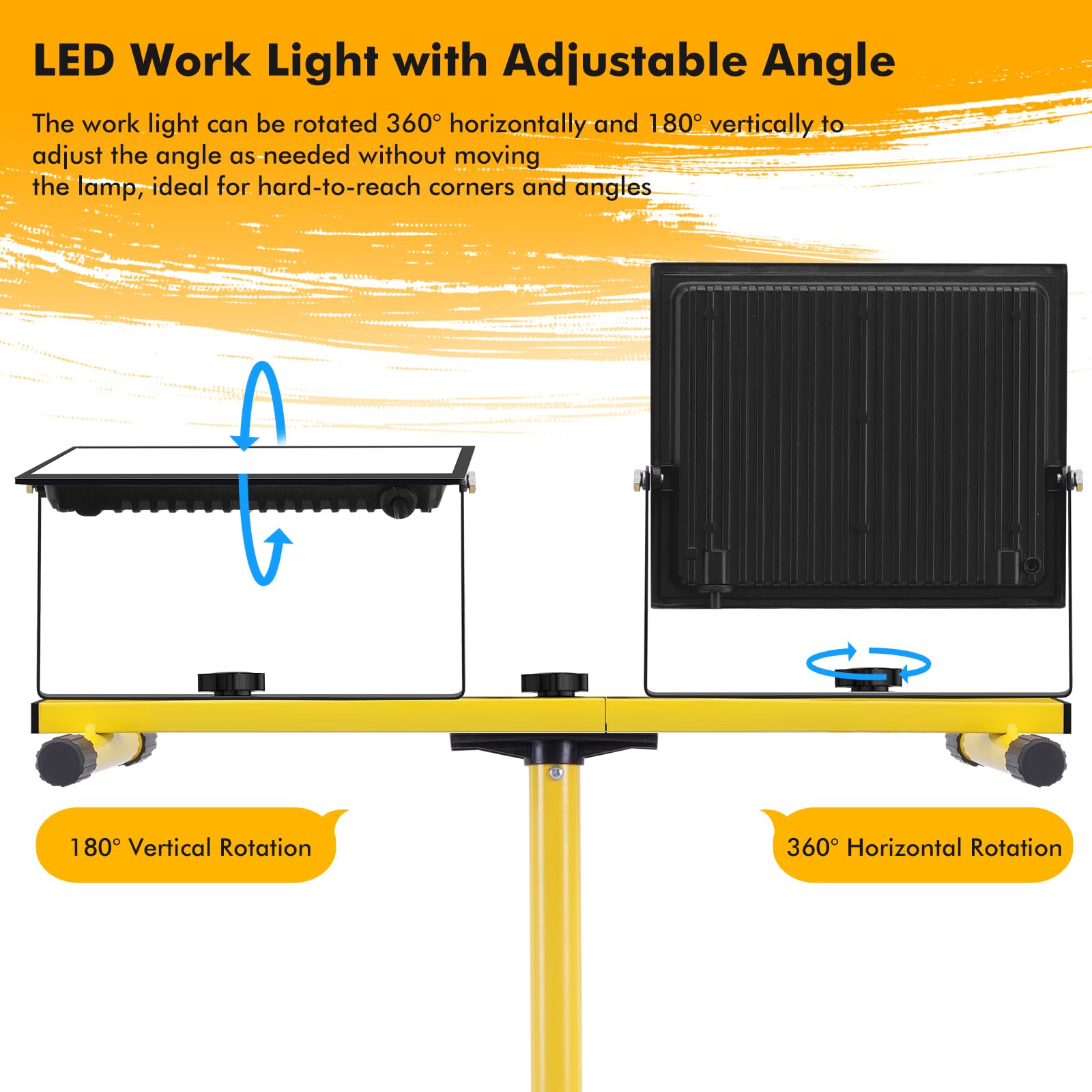Projecteur LED Chantier avec Trépied, 200W 20000LM 6500K Projecteur Chantier vec Trépied Réglable, Rotation à 360°, luminosité réglable 200W 100W 50W, Étanche IP66 Projecteur de Chantier Pour Chantier