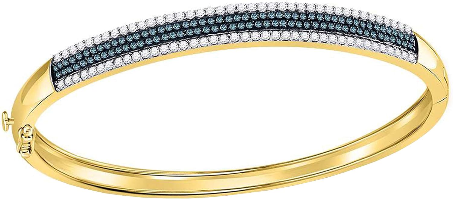 Dazzlingrock Collection 1.42 Carat (ctw) Round Blue Diamond Bangle Bracelet 1-3/8 Ctw, 14K Yellow Gold