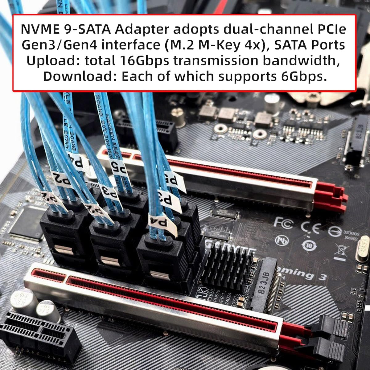 NVME M-Key PCI Express M.2 NGFF na 9-portowy SATA 3.0 6 Gbps adapter karta rozszerzenia dysku twardego 2280 do komputera NAS (9 portów)