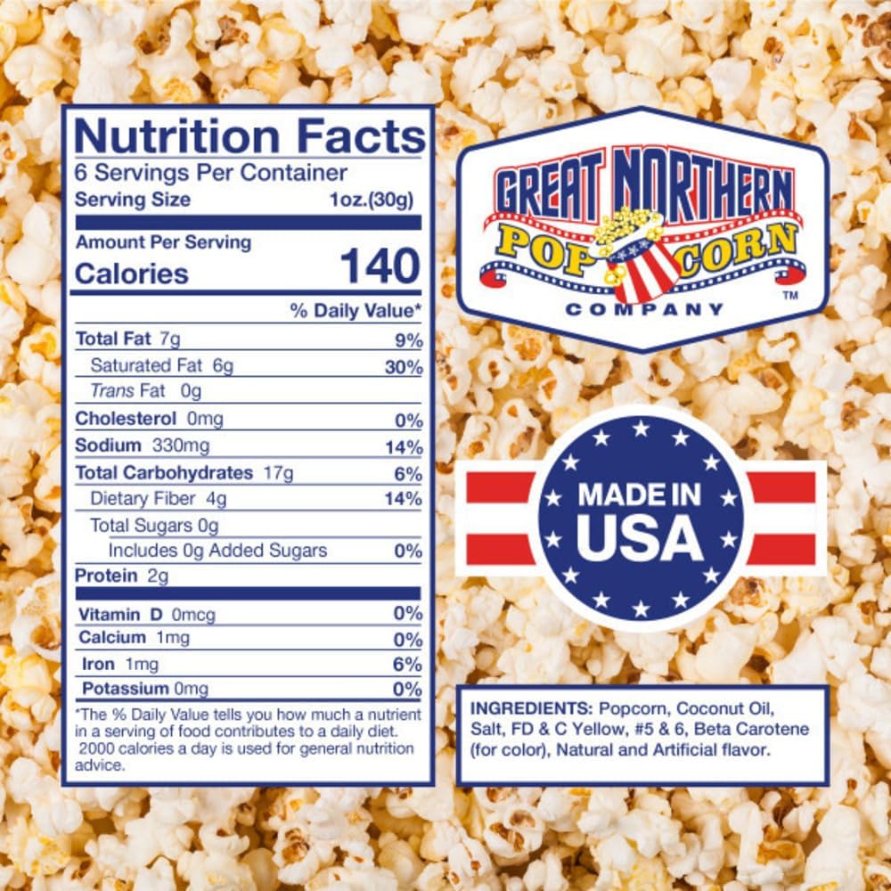 6oz Popcorn Machine Popcorn Packets - All-in-One Movie Theater Style Popcorn Kernels, Salt, and Oil Packs by Great Northern Popcorn, 6 Ounce (Pack of 24)