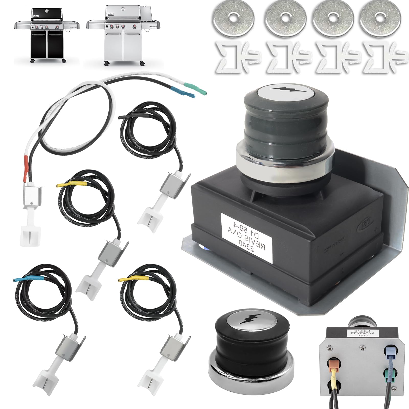 1836-13 7629 Igniter Kit Replacement for Weber Genesis 300 Series Front-Control Grills, Starter Module for Weber Genesis E330 E310 S310 S330 7628 88826 66836 65946 Grill Parts, 4-Outlet Ignition