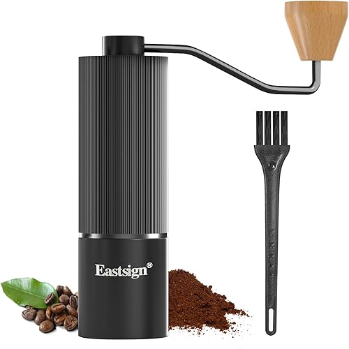 Eastsign Molinillo de café manual, molinillo de café portátil de acero inoxidable CNC (capacidad de 1.06 onzas), 12 ajustes ajustables, camping,