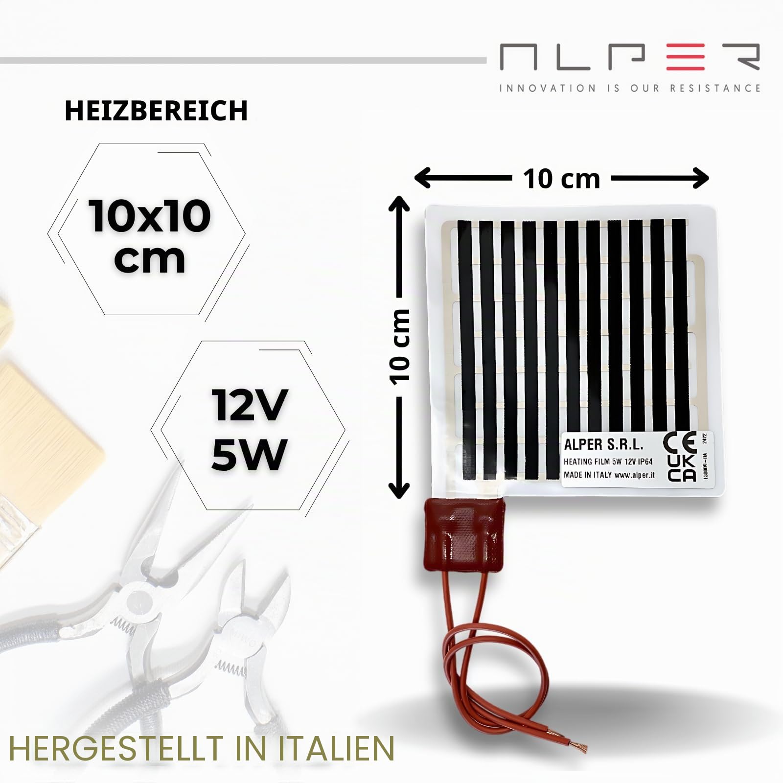 ALPER Heizfolie 12V 5W 10x10cm selbstklebend Heizelement