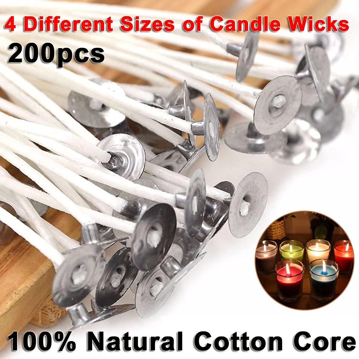 200 Stoppini Per Candele Con Supporti E Adesivi - 4 Misure Per Candle Making - Foto 9