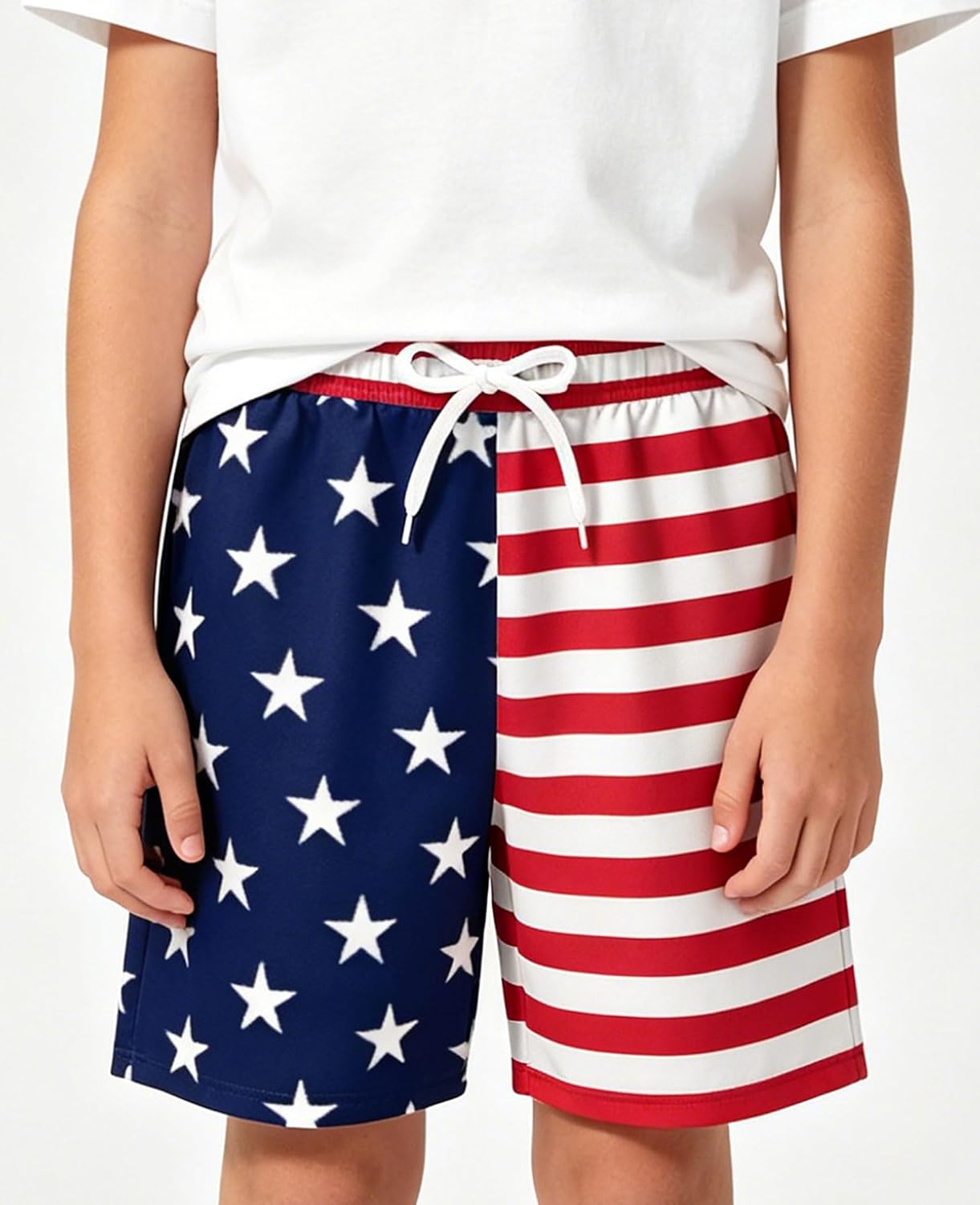QAUN Kids 4th of July Flag Casual Shorts Girls Boys Patriotic Star-Striped Knit Sweatpants America Shorts