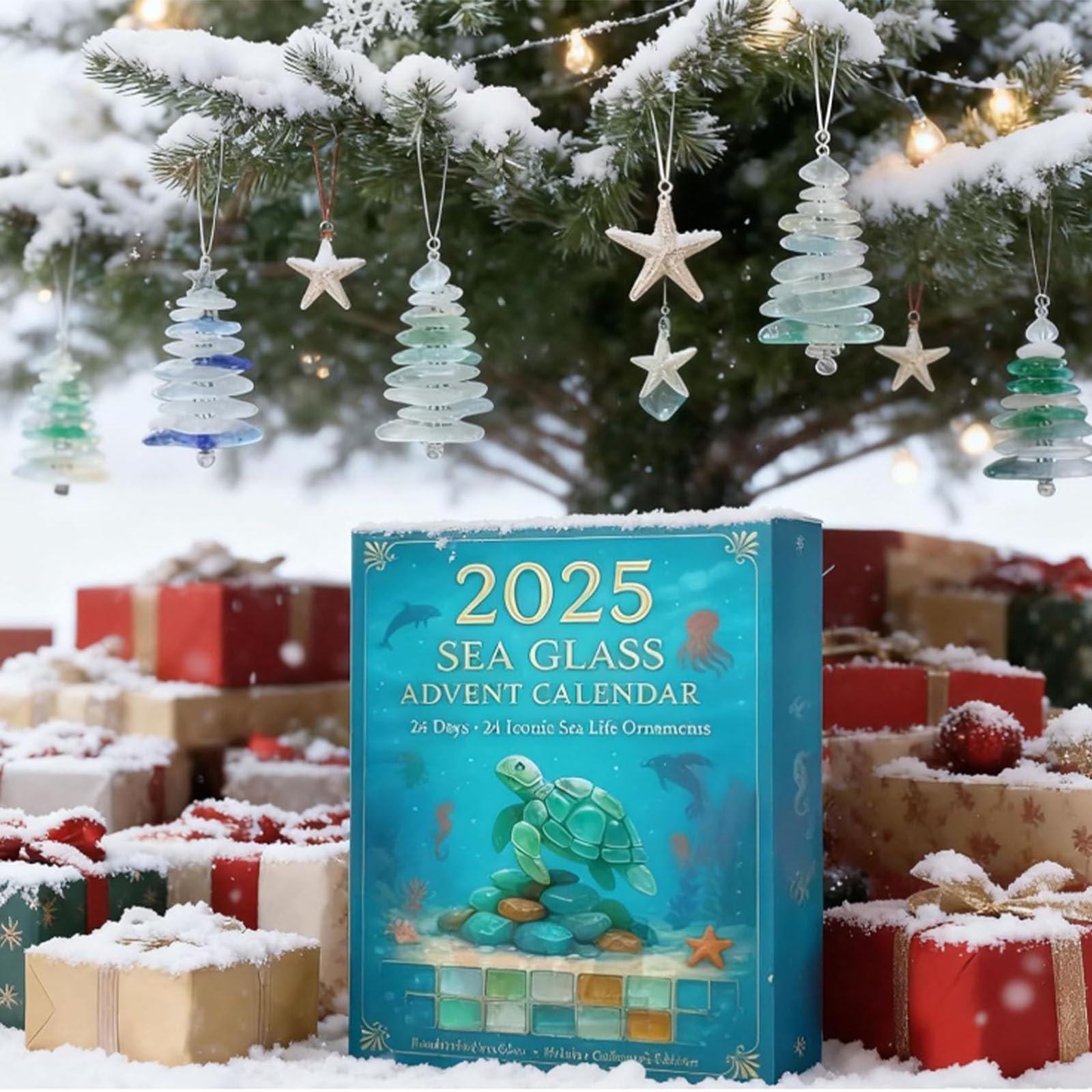 Sea Glass Calendrier De L'Avent 2025, En Verre De Mer, Pour Sapin De