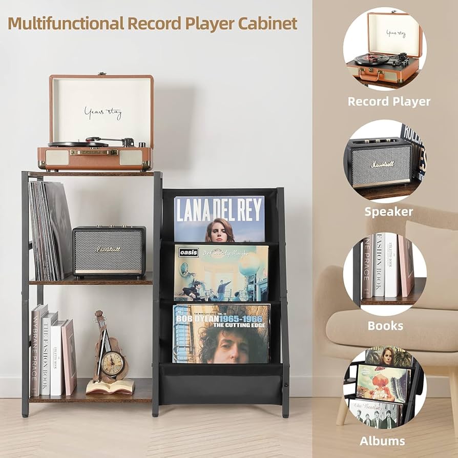 Record Player Stand, 3-Tier Vinyl Record Storage, Record