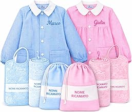 Ristohouse Personalised Embroidered Name Nursery Apron - Child/Girl Nursery Kit with Bag, Bib or Towel - Nursery Apron 100% Cotton