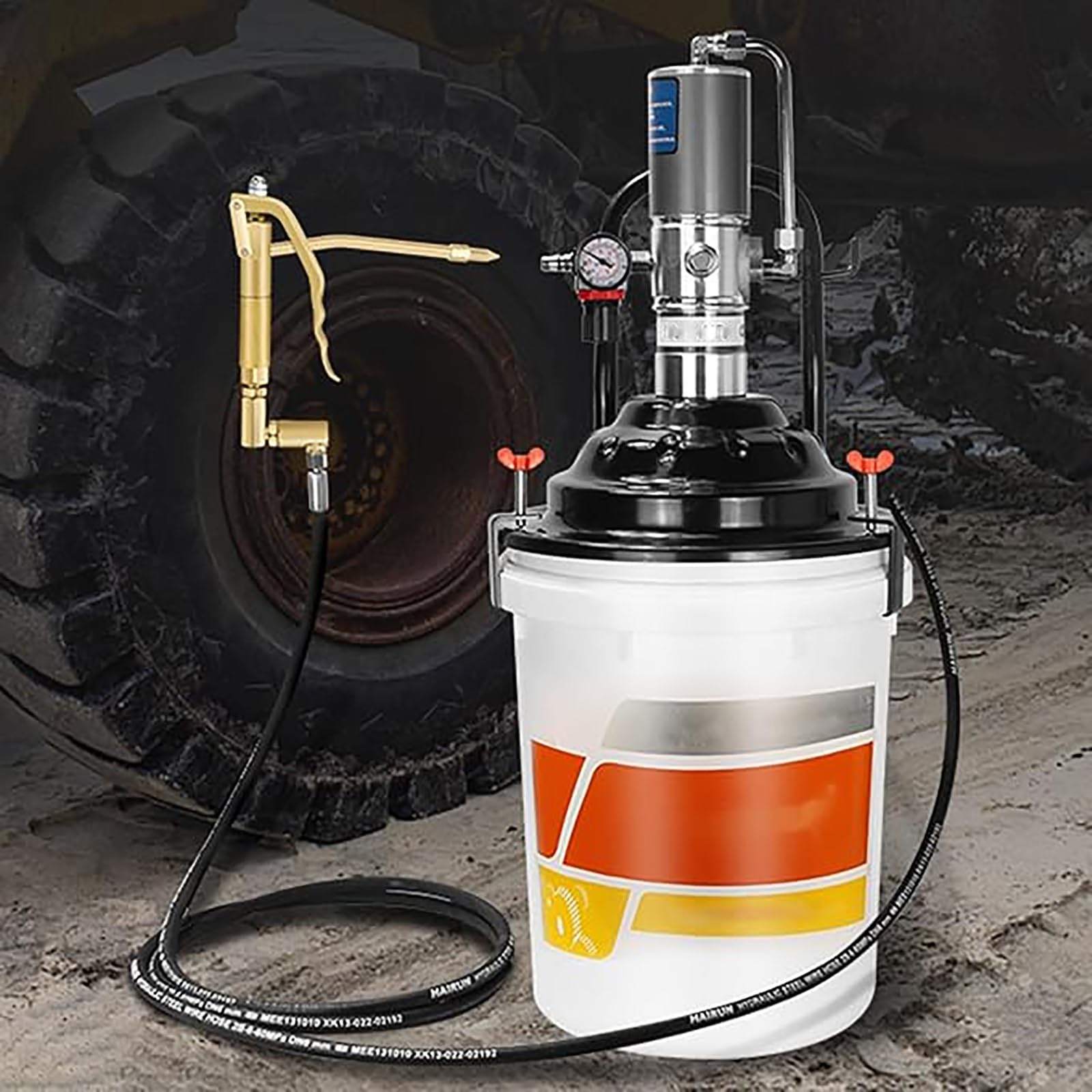 Air Operated Grease Pump, 60:1 Pneumatic Greasing Bucket Set Water Separator and Flex Hose, Grease Pump for 5 Gallon Bucket 7000 PSI, 28.75 oz/min