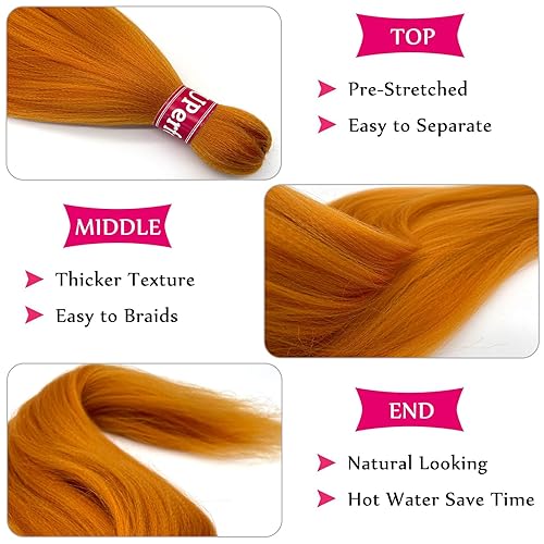 Miniatura 2 de Cabello trenzado de color naranja jengibre Kanekalon preestirado sin nudos, cabello trenzado preestirado de 30 pulgadas, extensiones de cabello de
