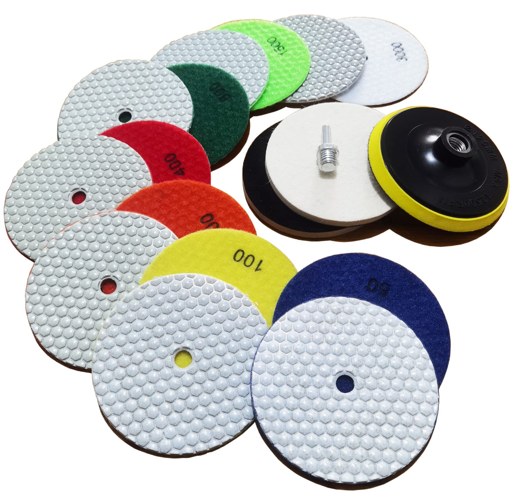 5 Inch Dry Diamond Polishing Pads, 11PCS Wet/Dry Granite Stone Buffing Pad Kit for Marble Concrete Quartz Tiles - High Temperature Resistance Sand