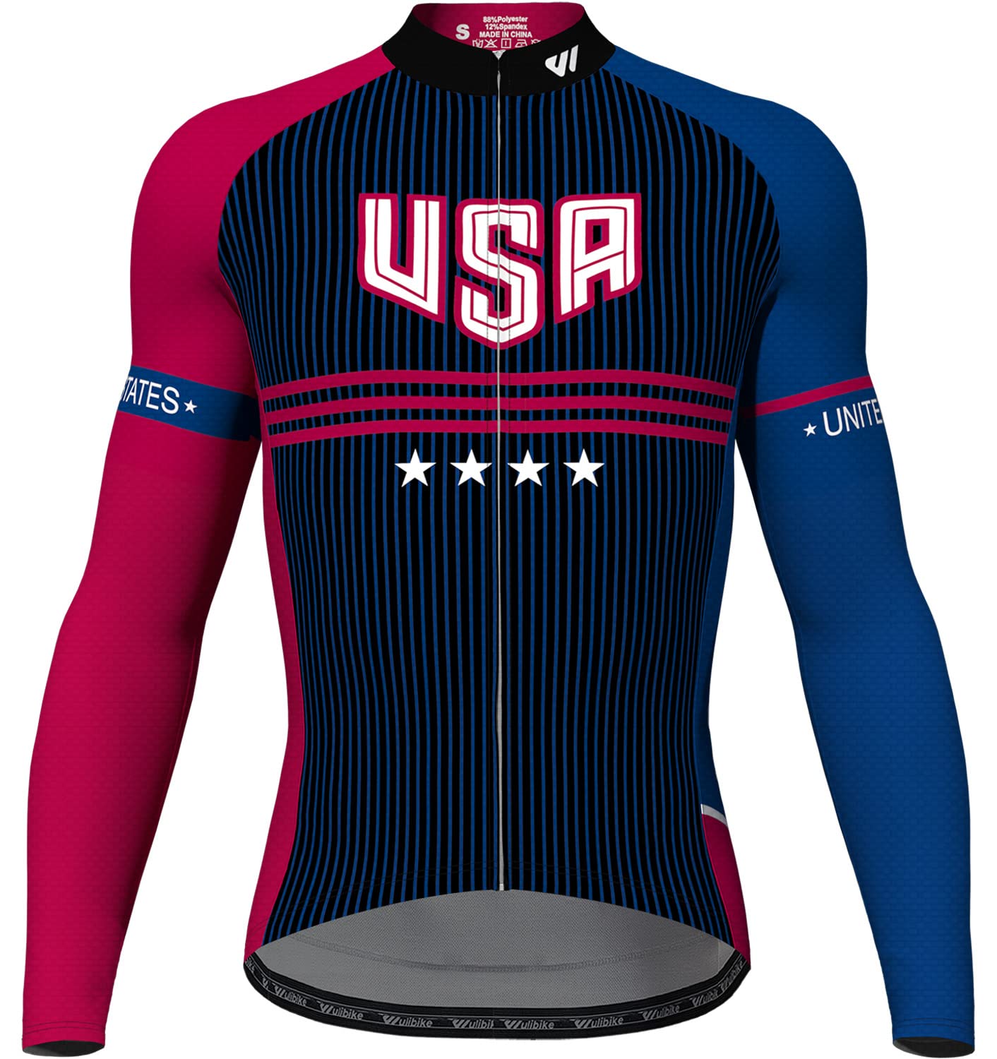 Lo.gasUSA Cycling Jersey Men Short Sleeve Bike Biking Shirts American Flag Road Bicycle Clothing Full Zip with Pockets